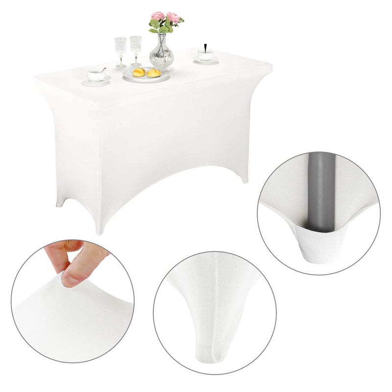 LZY Spandex Fitted Stretch Table Cover for 4ft or 6ft or 8ft Folding Table, Rectangular Cocktail Tablecloth, Perfect for Party or Banquet (4FT White) - Image 3